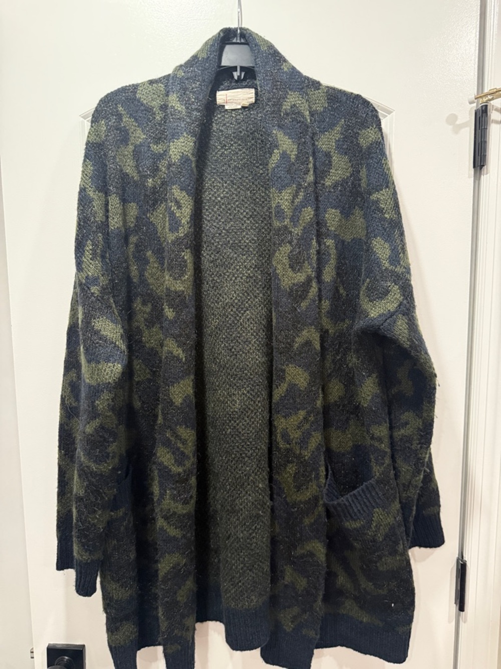 Anthro Camo Vibe Open-Front Green & Black Patterned Women's Sweater Cardigan